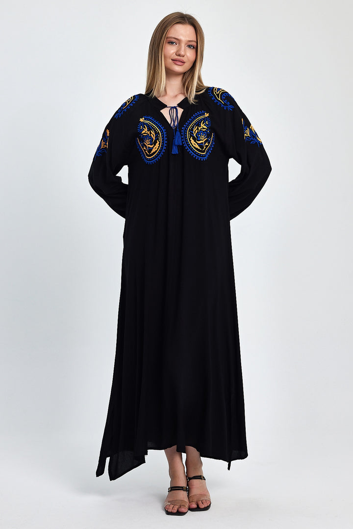 (4P.PACK) Midnight Boho Embroidered Maxi Kaftan Dress