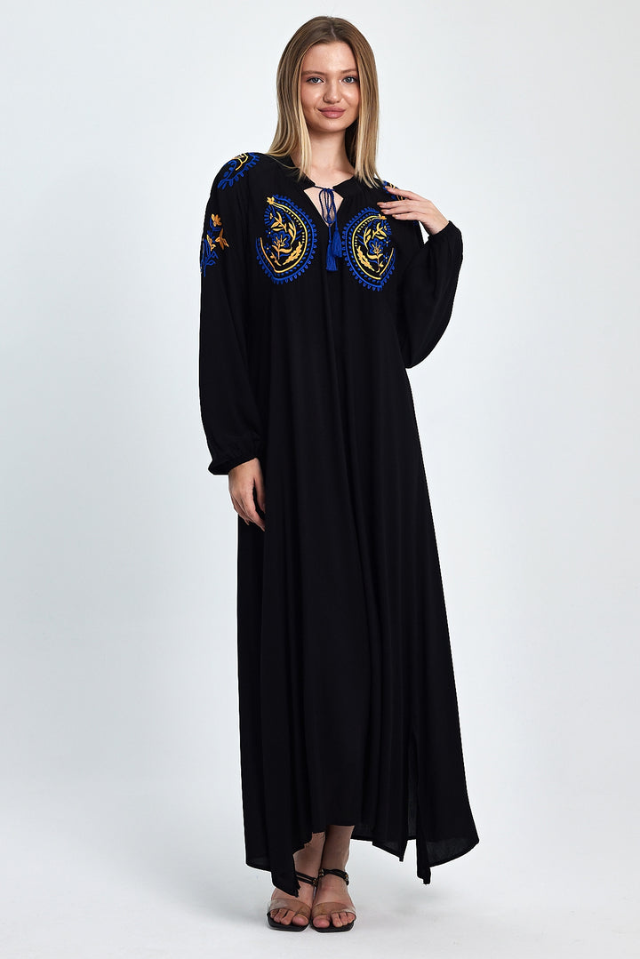 (4P.PACK) Midnight Boho Embroidered Maxi Kaftan Dress