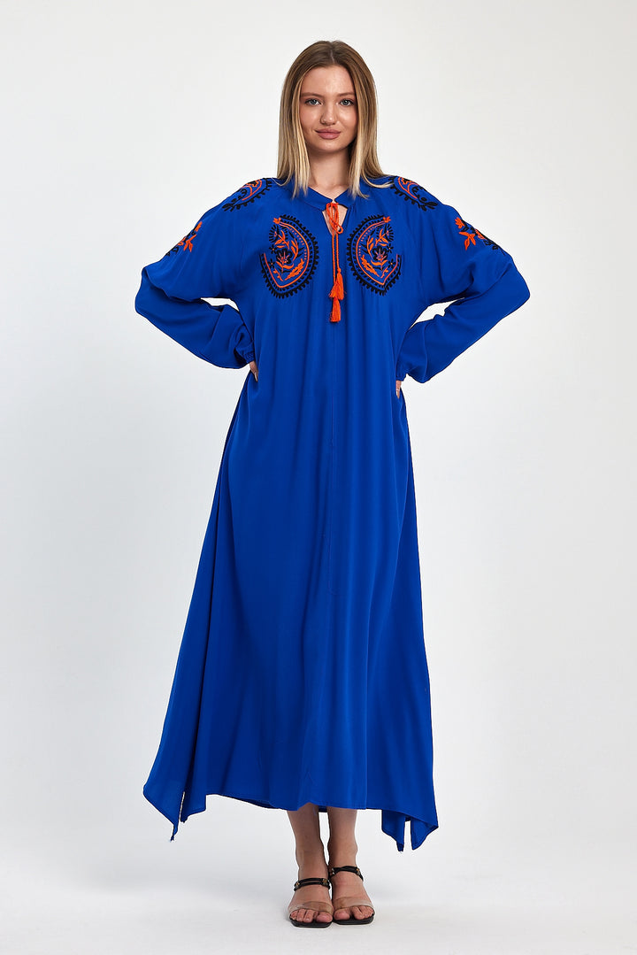 (4P.PACK) Royal Boho Embroidered Maxi Kaftan Dress