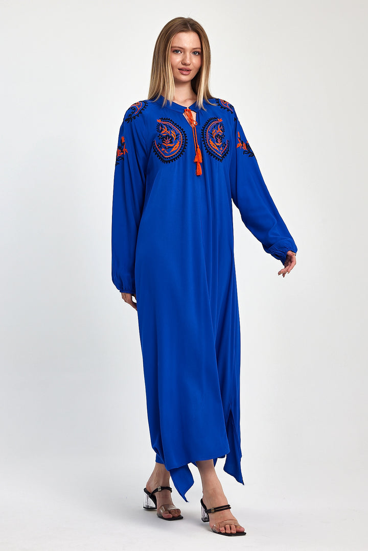 (4P.PACK) Royal Boho Embroidered Maxi Kaftan Dress