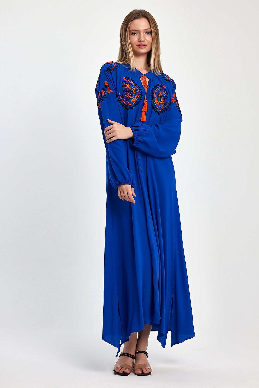 (4P.PACK) Royal Boho Embroidered Maxi Kaftan Dress