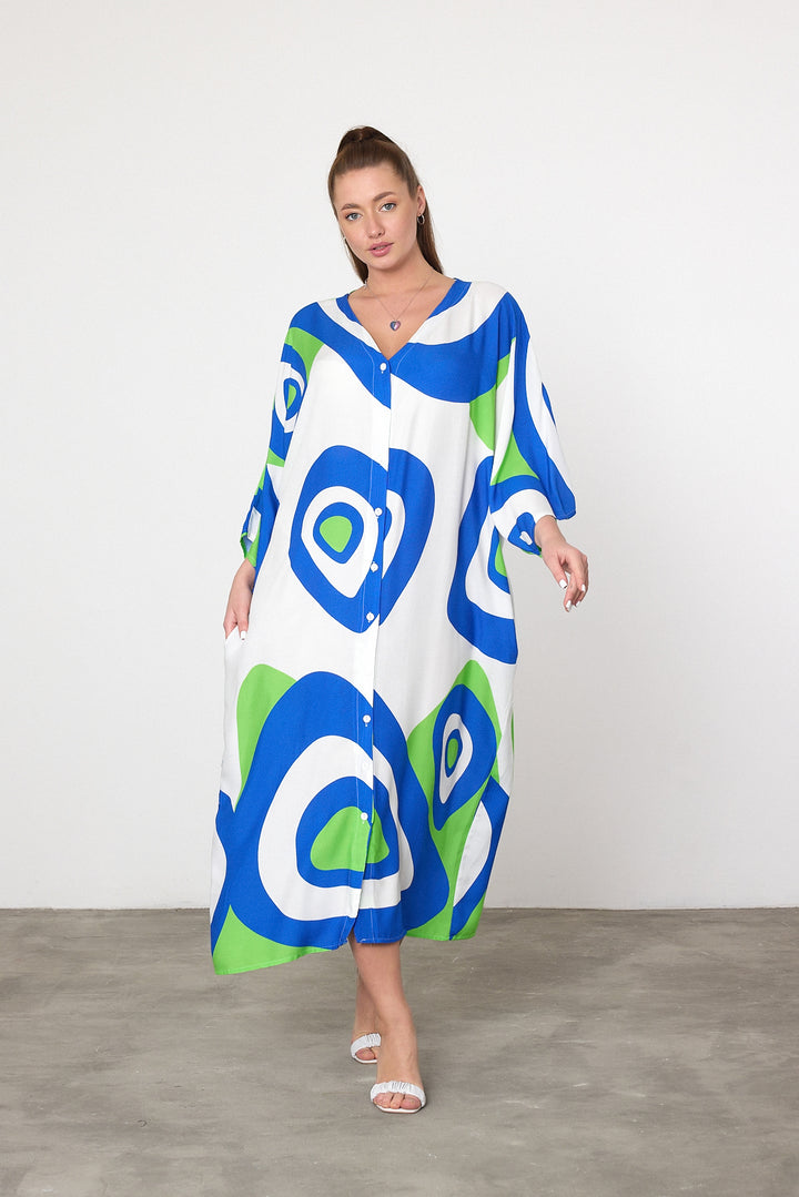 (4P.PACK) Ibiza Splash Abstract Maxi Kaftan Dress