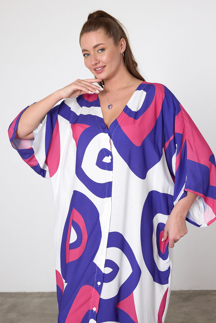 (4P.PACK) Berry Wave Kaftan Dress