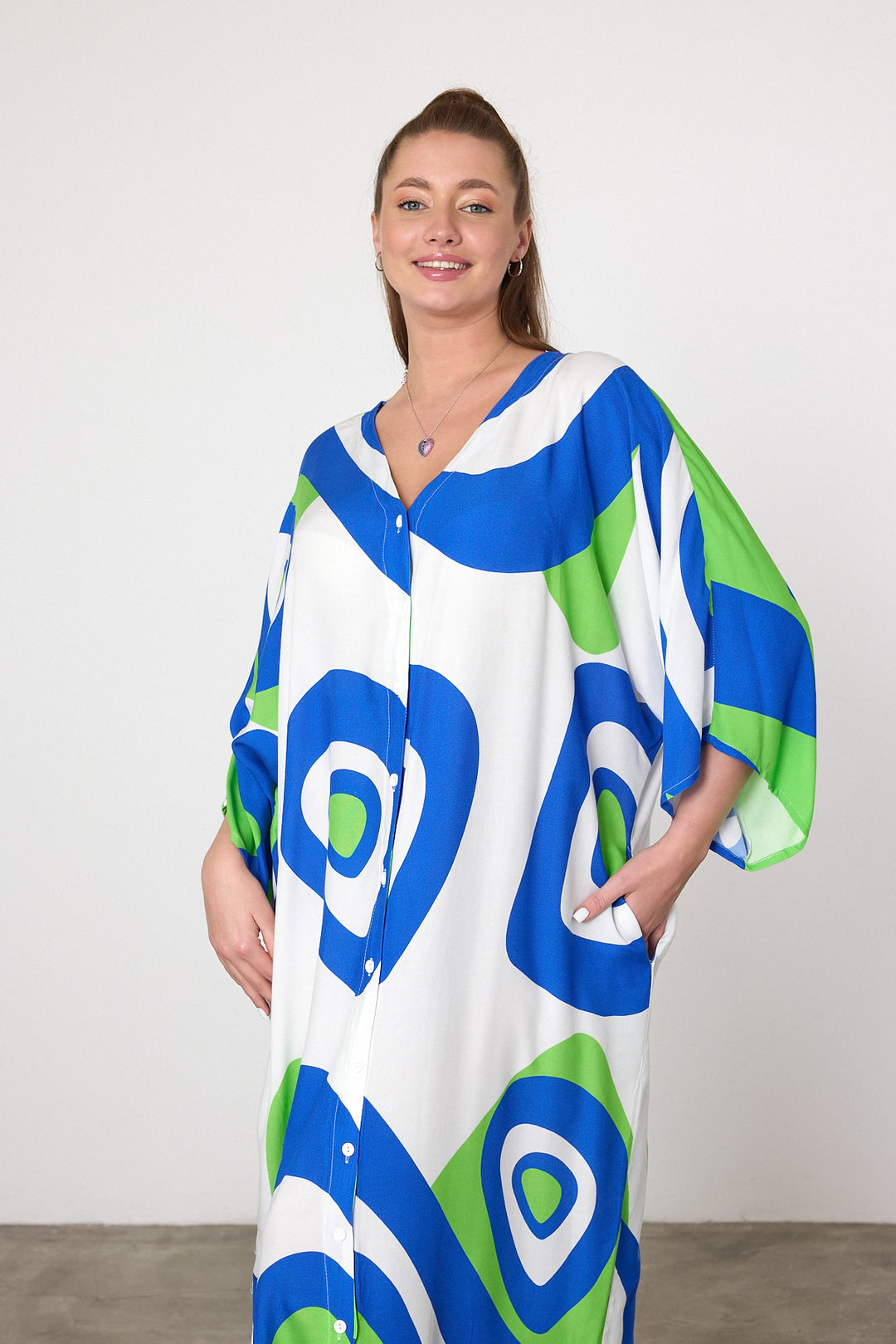 (4P.PACK) Ibiza Splash Abstract Maxi Kaftan Dress