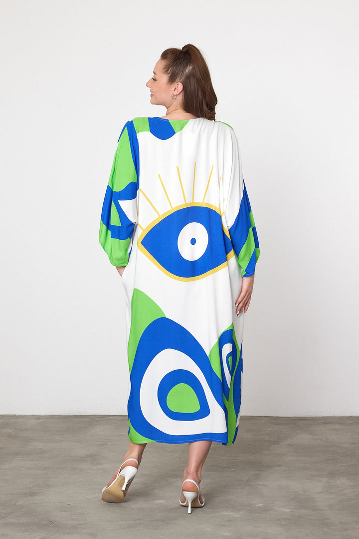 (4P.PACK) Ibiza Splash Abstract Maxi Kaftan Dress