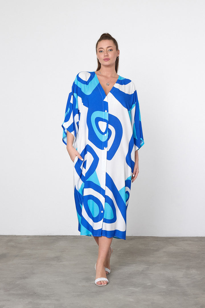 (4P. PACK) Ocean Tide Abstract Kaftan Dress