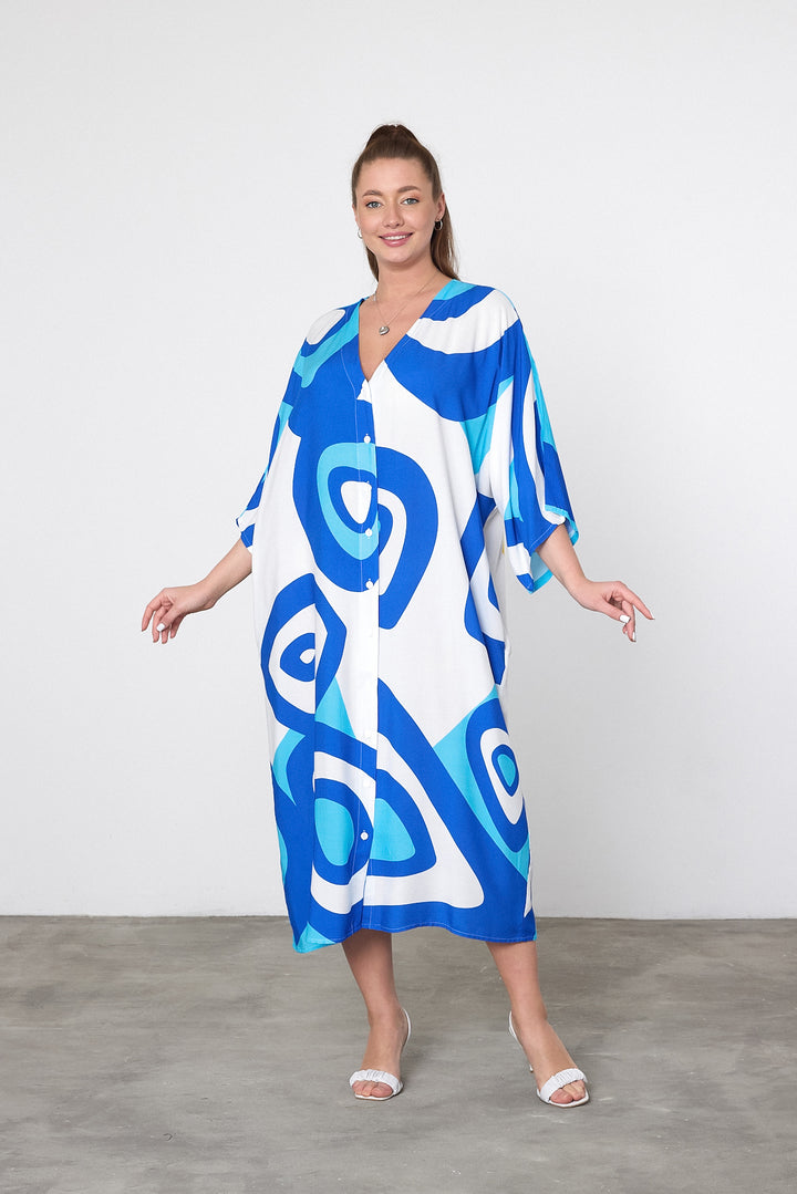 (4P. PACK) Ocean Tide Abstract Kaftan Dress