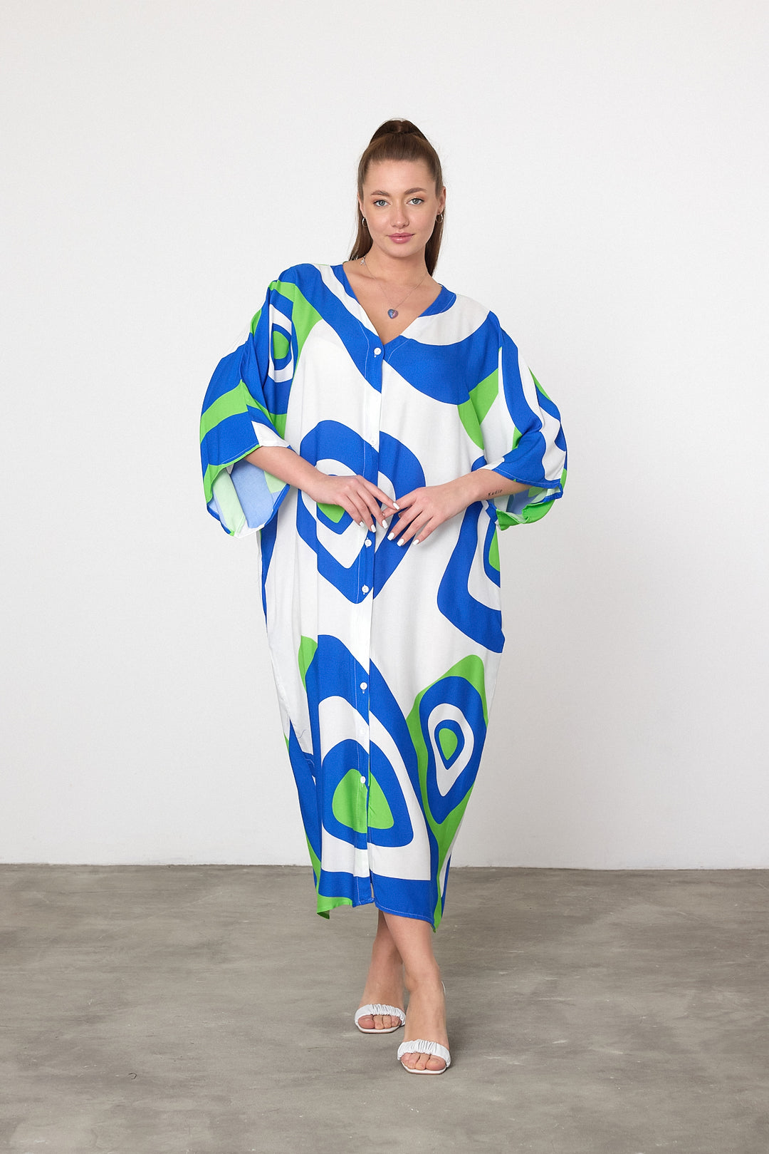 (4P.PACK) Ibiza Splash Abstract Maxi Kaftan Dress