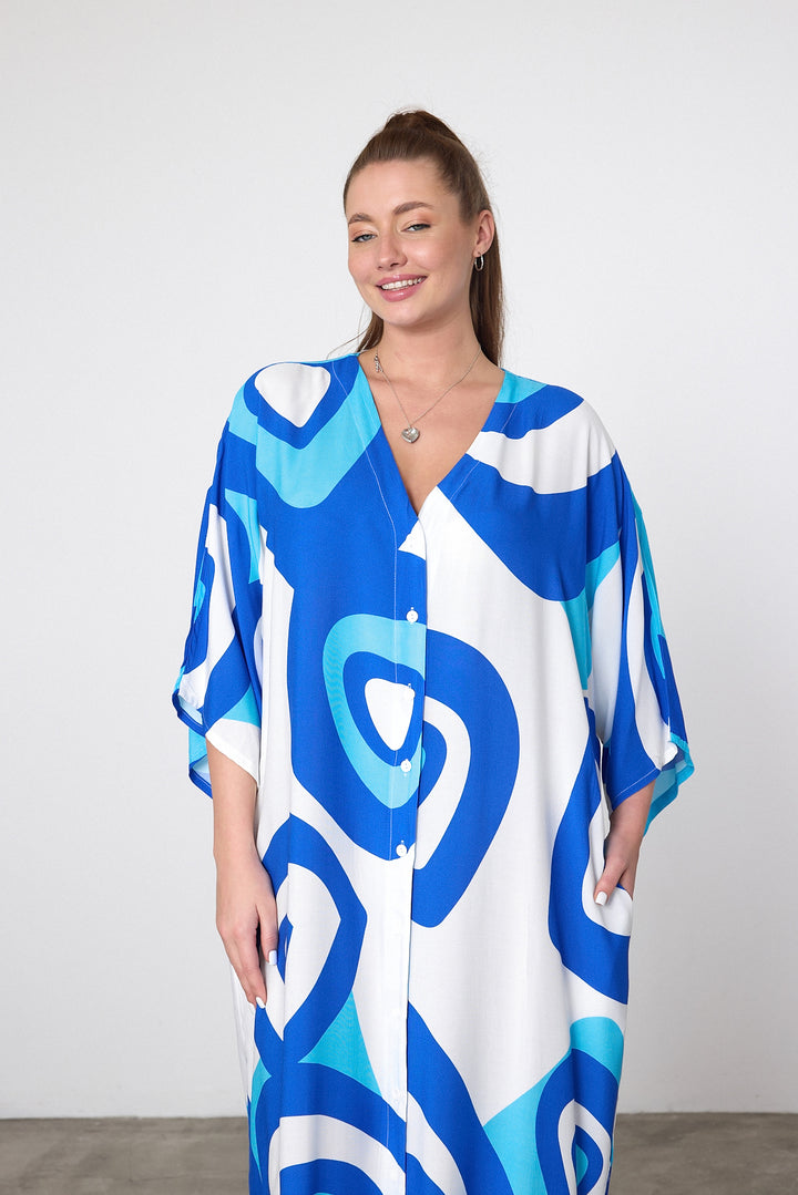 (4P. PACK) Ocean Tide Abstract Kaftan Dress