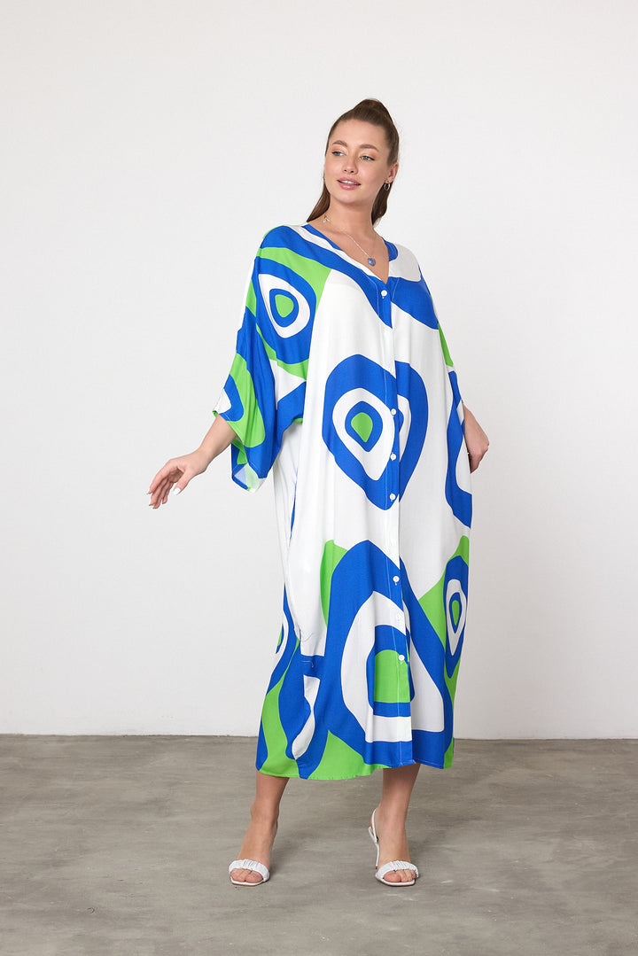 (4P.PACK) Ibiza Splash Abstract Maxi Kaftan Dress