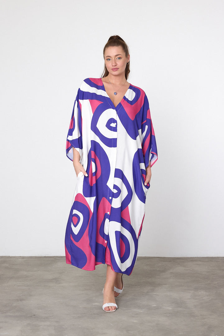 (4P.PACK) Berry Wave Kaftan Dress