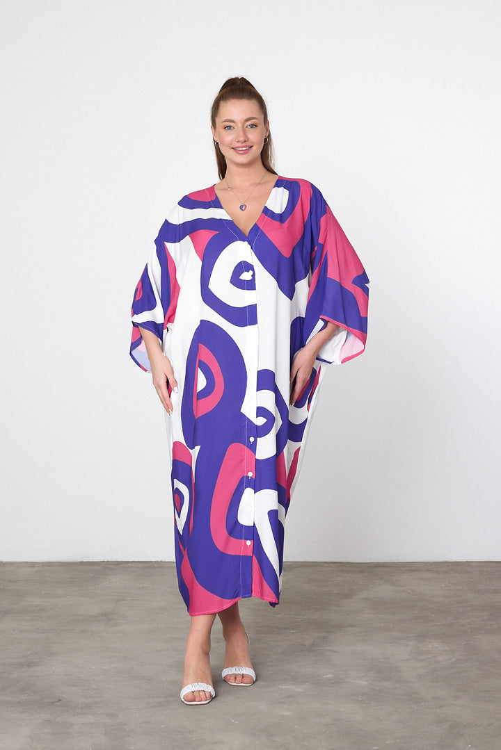 (4P.PACK) Berry Wave Kaftan Dress