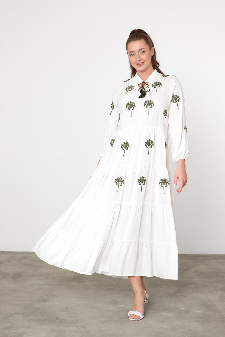 (4 P.PACK)Palm Breeze Embroidered Tiered Maxi Dress