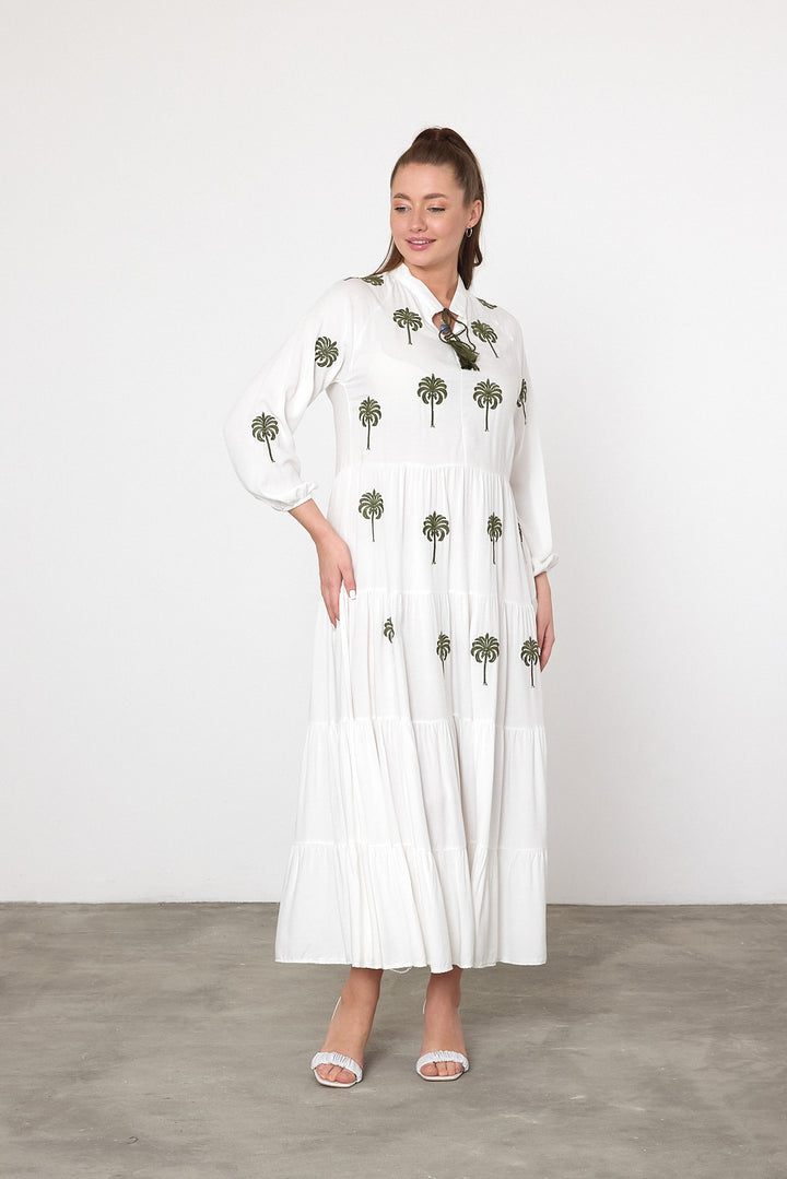 (4 P.PACK)Palm Breeze Embroidered Tiered Maxi Dress
