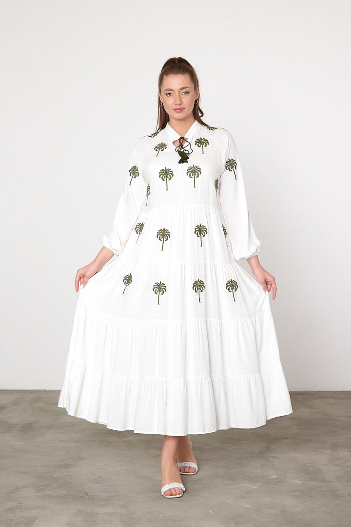 (4 P.PACK)Palm Breeze Embroidered Tiered Maxi Dress