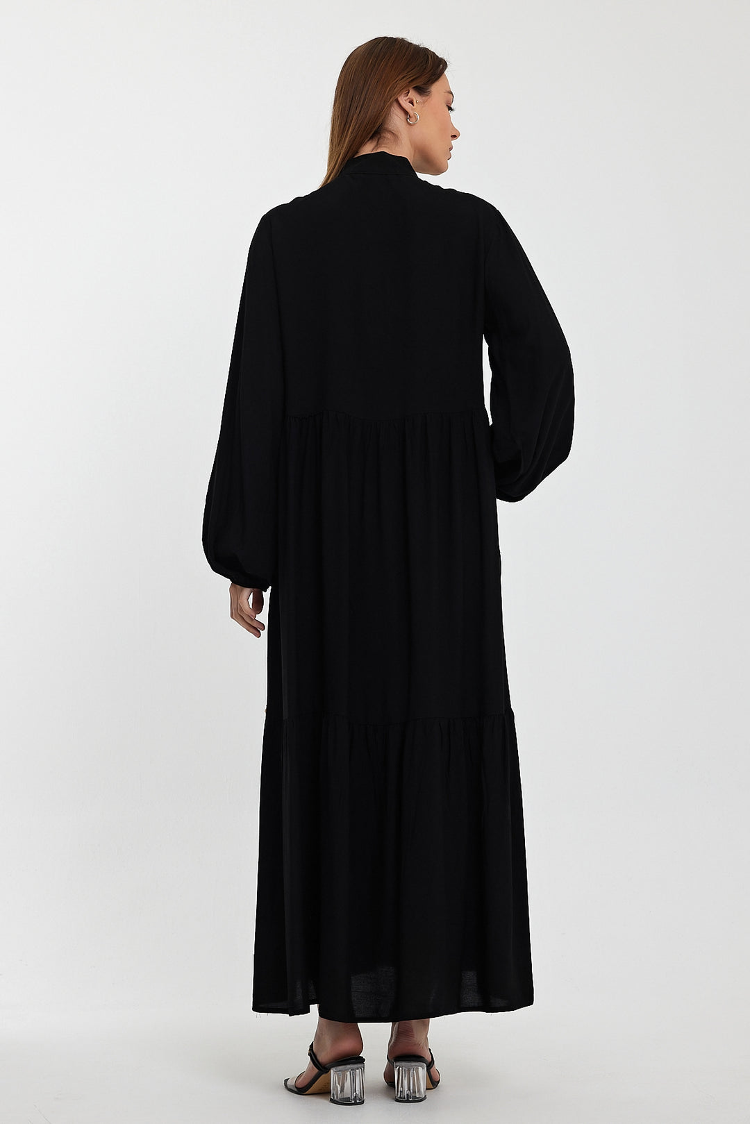 (4P.PACK)Midnight Peacock Embroidered Maxi Dress