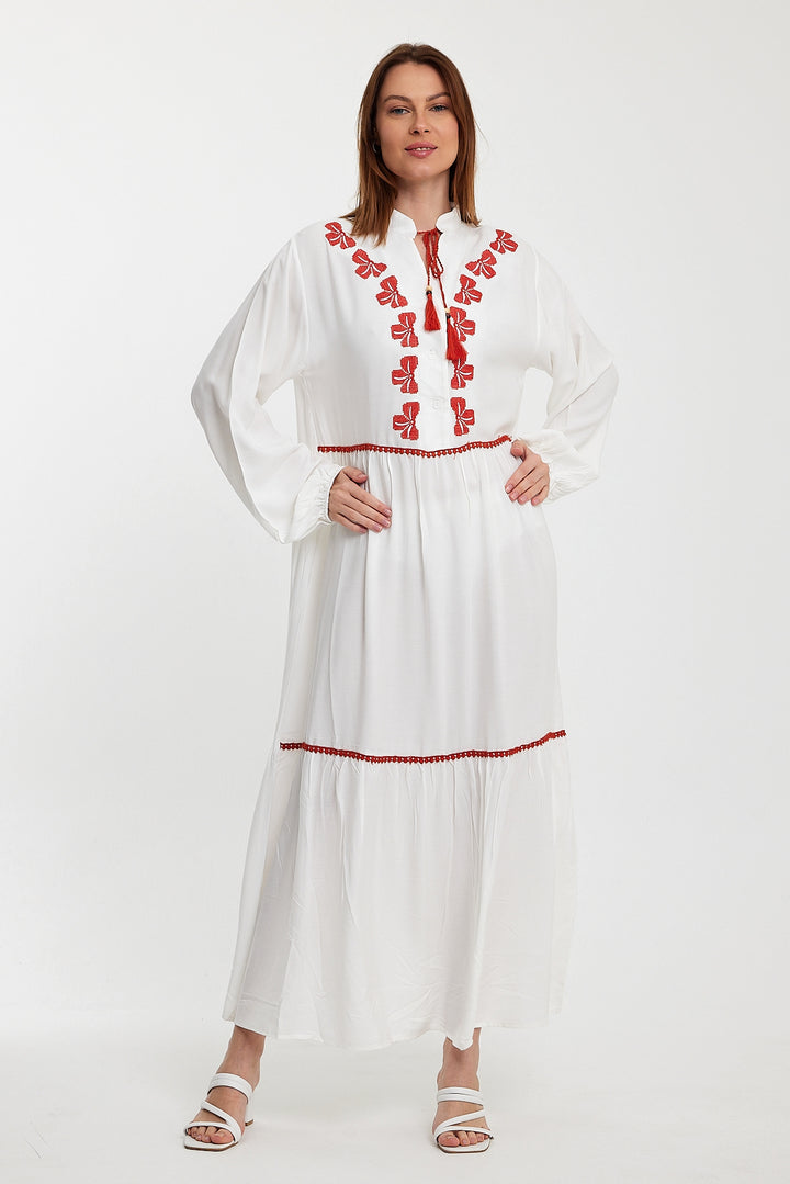 (4P.PACK) Red Bow Embroidered Maxi Dress