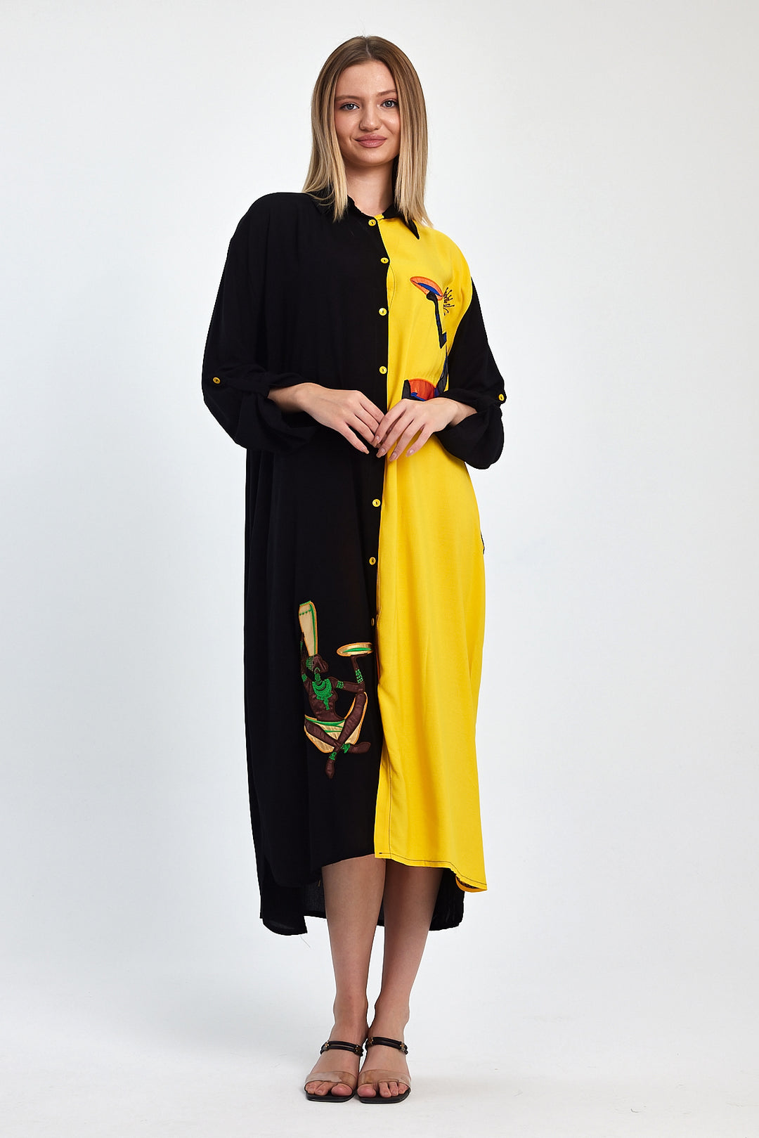 (4P.PACK) African Muse Two-Tone Maxi Dress