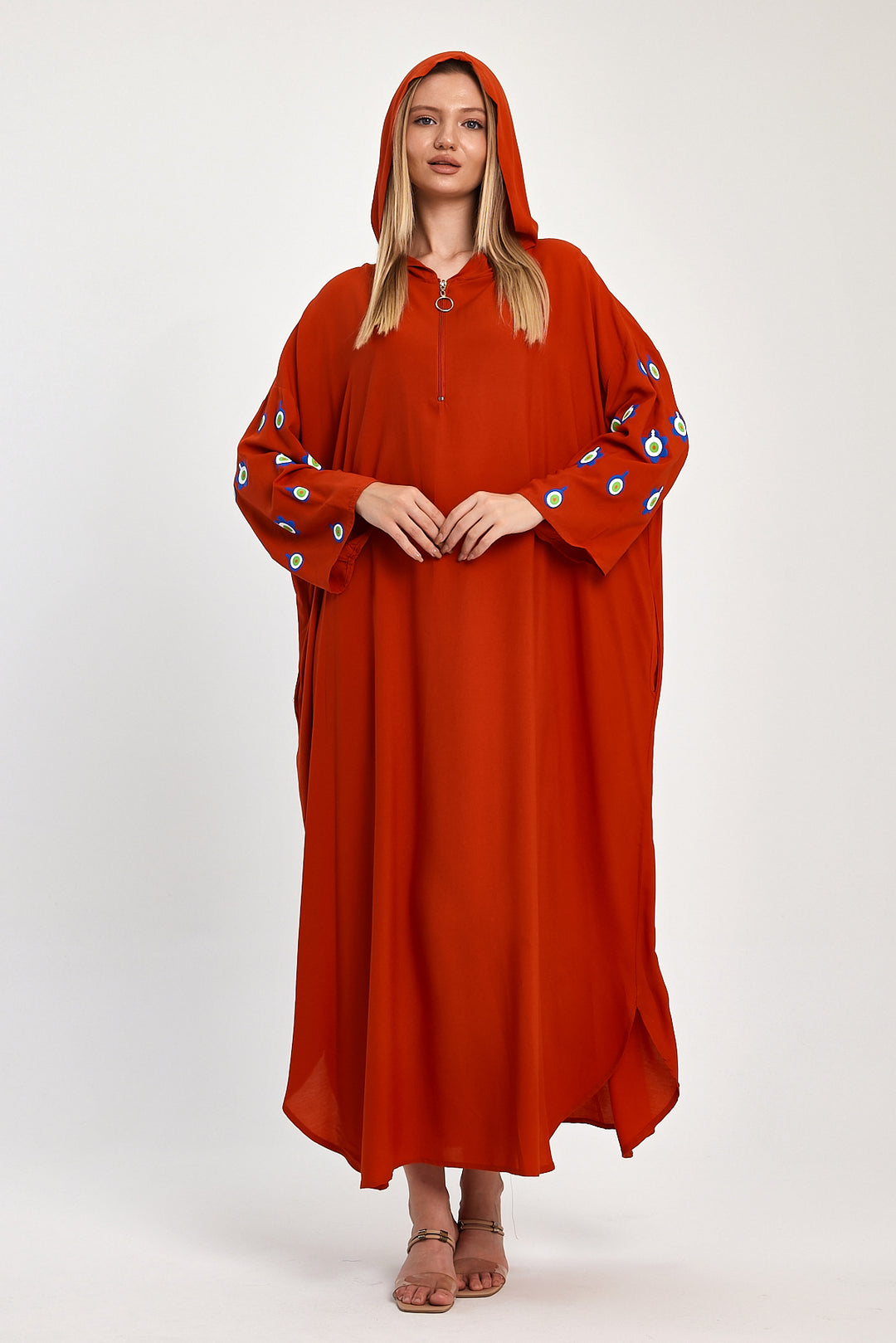 (4P.PACK) Evil Eye Charm Embroidered Kaftan Dress