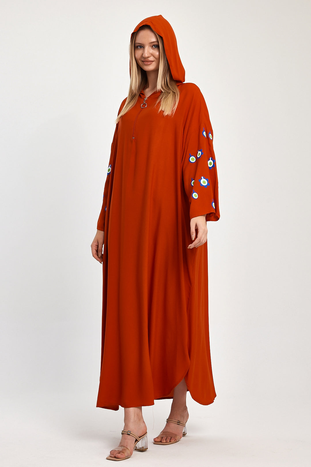 (4P.PACK) Evil Eye Charm Embroidered Kaftan Dress