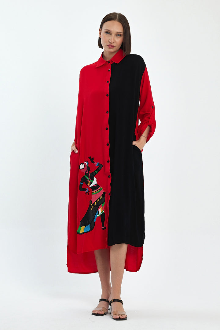 (4P.PACK) Tribal Muse Contrast Shirt Dress