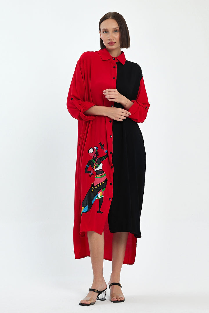 (4P.PACK) Tribal Muse Contrast Shirt Dress