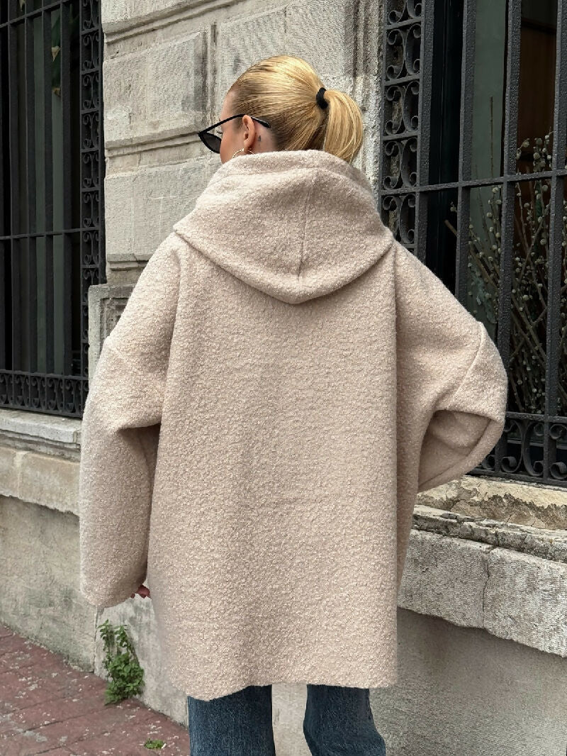 Cozy Zip-Up Teddy Hooded Jacket in Beige - jqwholesale.com