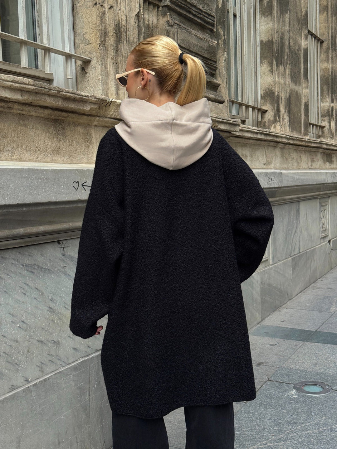 Oversized Hooded Teddy Coat with Pockets in Black - jqwholesale.com