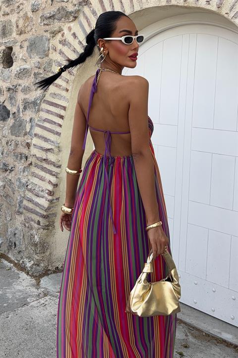 askili-pile-detayli-renkli-maxi-elbise-781c83