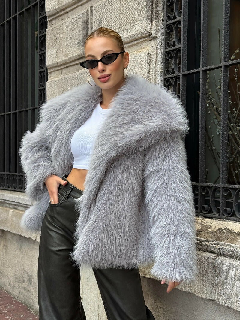 Luxe Plush Fur Jacket in Grey - jqwholesale.com