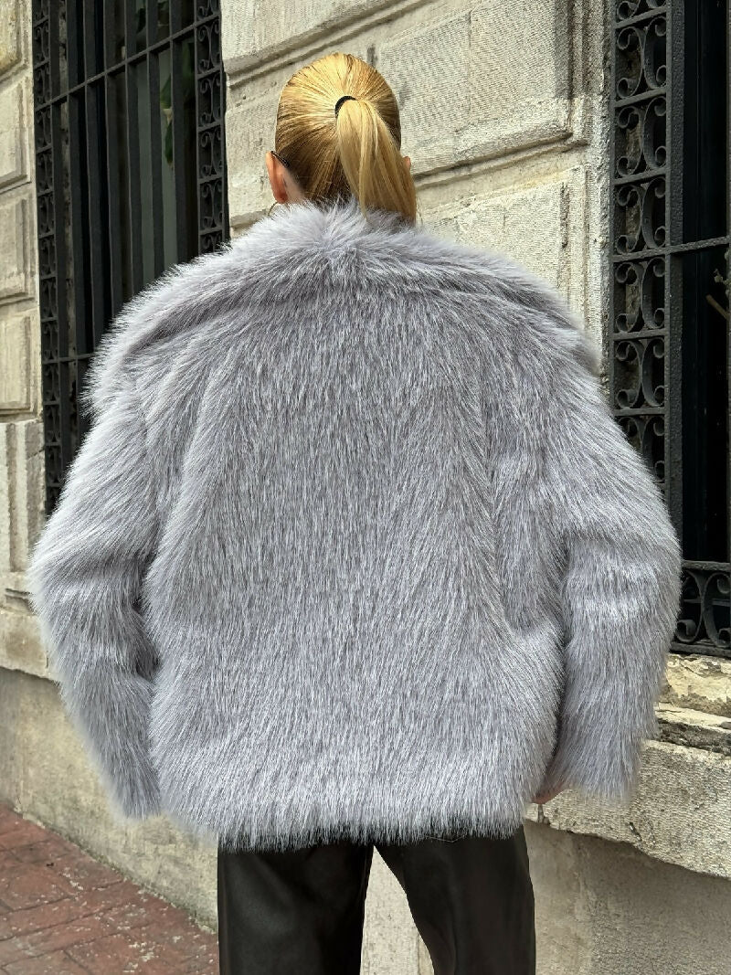 Luxe Plush Fur Jacket in Grey - jqwholesale.com