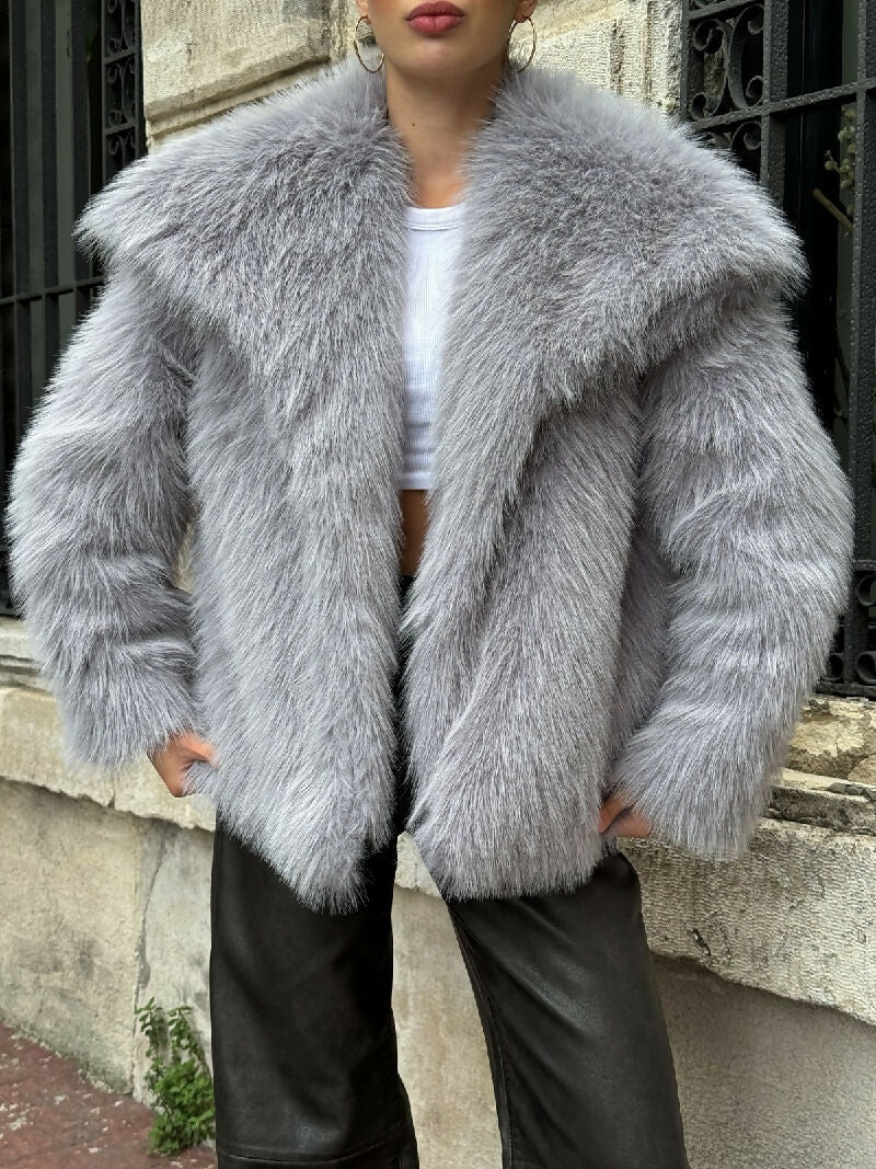 Luxe Plush Fur Jacket in Grey - jqwholesale.com