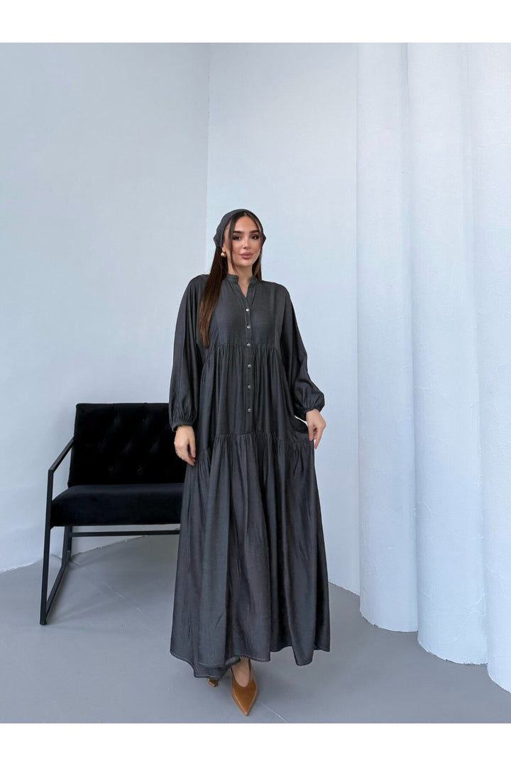 (4P.PACK) Buttoned Oversized Maxi Dress in Black