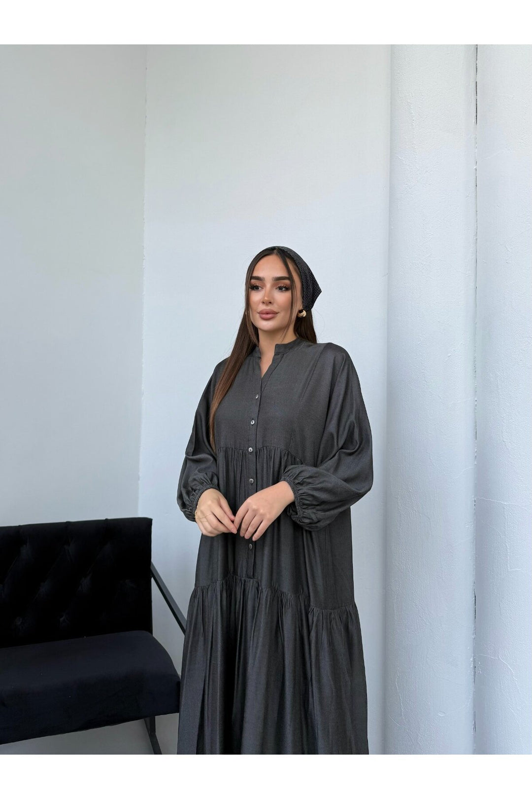 (4P.PACK) Buttoned Oversized Maxi Dress in Black